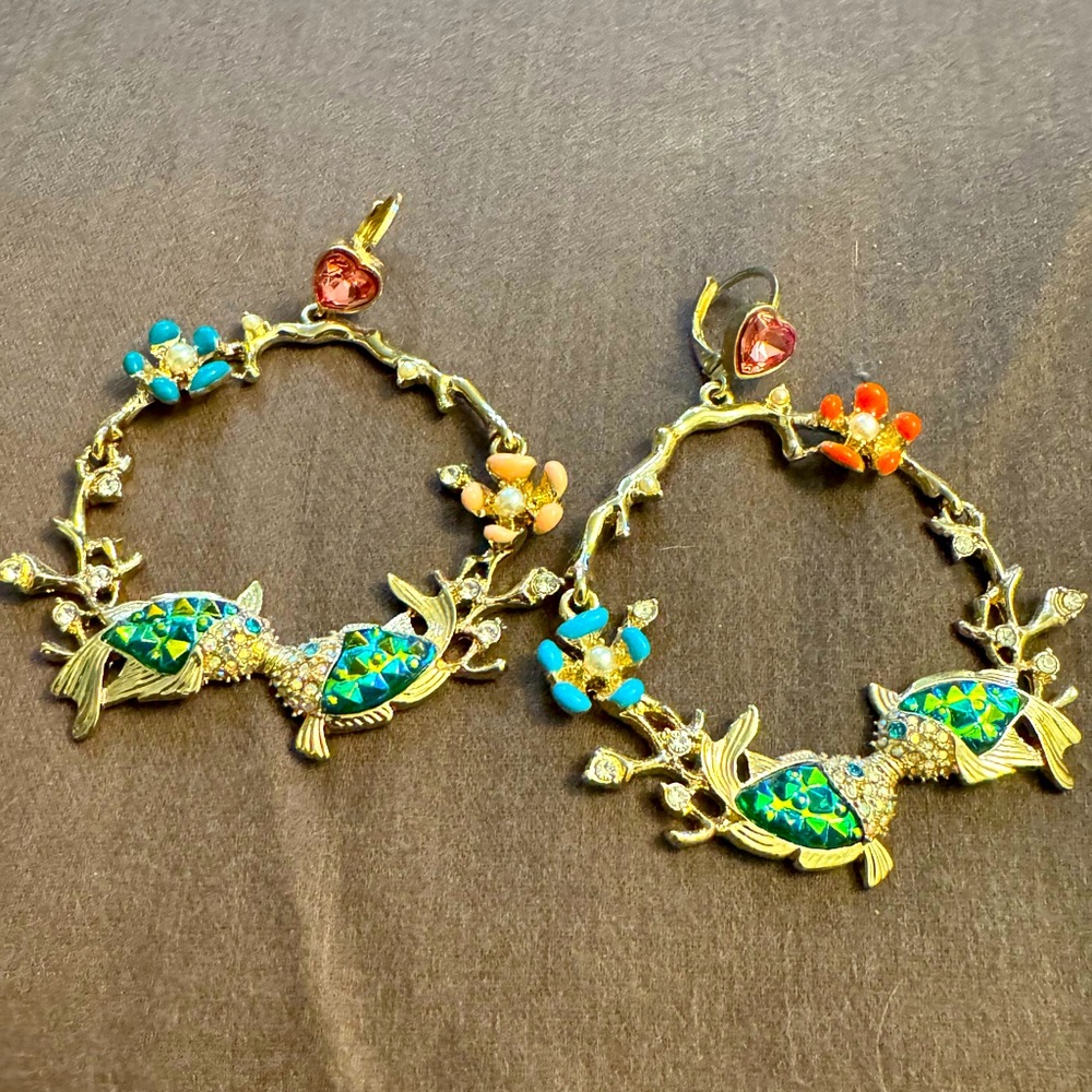 Betsy Johnson Kissing Fish Large Hoop Earings